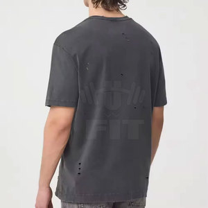 OEM al por mayor de encargo de los hombres desgastados camiseta transpirable de color sólido de punto suave y cómodo con patrón impreso - Product Image 2