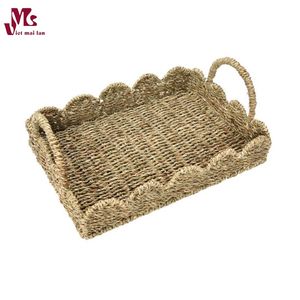 Bandeja de mimbre tejida a mano con asas para decoración de almacenamiento Mesa de centro de exhibición o servir comida Natural - Product Image 6