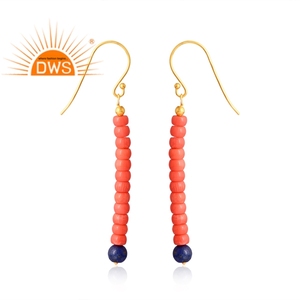 Venta caliente 925 plata esterlina 18K Coral chapado en oro rosa y lapislázuli pendiente de piedras preciosas Demi joyería fina para mujer regalo para ella - Product Image 4