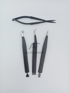 Pince à cils et sourcils en acier inoxydable noir mat avec de nouveaux designs CNC Ciseaux à ressort à pointe pointue avec signe dollar en forme de coeur - Product Image 5