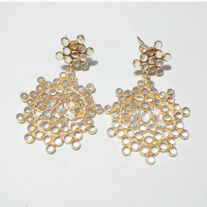 Boucles d'oreilles fantaisie en argent 925 plaqué or avec zircon CZ, faites à la main, bijoux pour femmes pour anniversaire, fiançailles, fête, tenue de soirée - Product Image 2