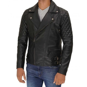 เสื้อแจ็คเก็ตหนังแกะสไตล์ไบค์เกอร์สำหรับผู้ชาย พร้อมปกพับลง ซิปด้านหน้า ปกแบบไม่สมมาตร ดีไซน์กันลม - Product Image 6