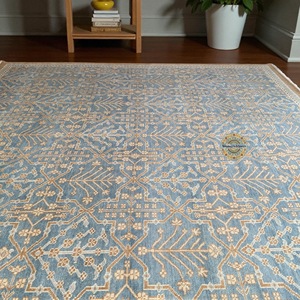 Oushak Hand-Knotted <b>Wool</b> Rug Handmade Area Rug in Blue and <b>Brown</b> for Bedroom Living Room Dining Area & Office - Product Image 1