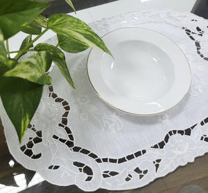 Tapis de broderie personnalisé pour la maison, le Restaurant, le mariage, bordure festonnée en lin blanc, sous-verre, napperon brodé - Product Image 4