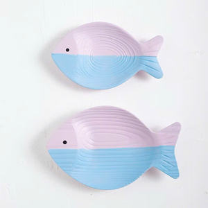 Poissons en bois bleu et blanc de style côtier en gros |   Art mural nautique avec filet de pêche et corde |   Tailles variées 9cm-30cm Approvisionnement en vrac - Product Image 3