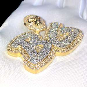 Colgantes de Oro con Dijes de Hip Hop 'BG' de Diseño Personalizado, con Diamantes de Moissanita VVS de Corte Brillante de Doble Capa de Plata de Ley 925 para Hombre - Product Image 1