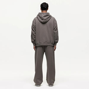 Recién llegado 2026 cómodo de gran tamaño logotipo impreso personalizado hombre 2 piezas conjunto 300GSM holgado cordón chándal sólido 100% algodón - Product Image 4