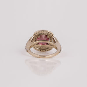 Bague de fiançailles personnalisée rose coussin taillée en laboratoire diamant double halo en or massif 18KT dernière conception à la mode bague de fiançailles bling pour - Product Image 4