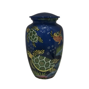 Urna para adultos de aluminio impresa con tema de tortuga de 10,5 pulgadas, salpicaduras de Color en la parte trasera para cenizas sagradas, urna de Metal - Product Image 1
