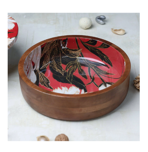 Bol à salade en bois émail imprimé bols à pâte en bois ronds personnalisés bol de cuisine artisanal décoratif rustique - Product Image 1