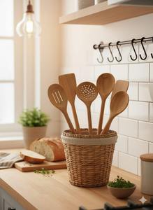 Ustensiles de cuisine en bois traditionnels faits à la main, petits ensembles de cuillères et spatules en bois, cuisine vintage artisanale en bois - Product Image 6
