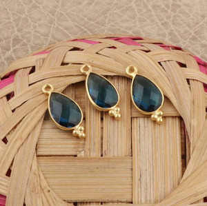 Pendentif topaze bleue de Londres 12x8MM L.B.T Quartz poire Briolette or 18 carats Vermeil pendentif lunette en argent sterling 925 breloque lunette fantaisie - Product Image 5