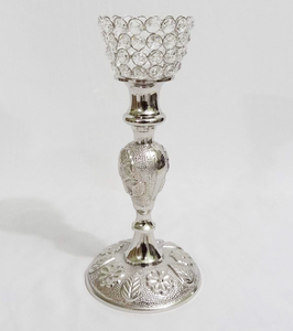 Bougeoir en aluminium nickelé gaufré avec porte-bougie de cheminée en verre Style classique fabriqué à la main porte-bougie bon marché - Product Image 3