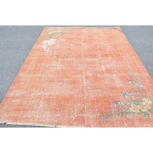 Tapis turc vintage 7.2x10.2 pieds, fait main, orange, patchwork, laine, bambou, soie, latex rectangulaire, peluche, couloir - Product Image 1