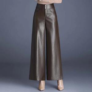 High Quality <b>Women</b> PU Leather Wed Leg Pants Autumn Winter Fashion Warm Long Leather Pants Elegant Leather <b>Trousers</b> - Product Image 1