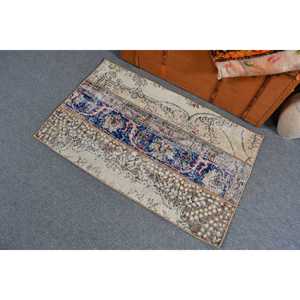 Alfombra Pequeña Vintage de 2.3x3.6 pies, Alfombra Turca de Lana con Diseño a Cuadros Azules - Product Image 3