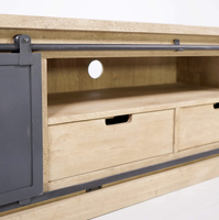Meuble TV industriel moderne en bois massif et métal de 200 cm pour salon, hôtel, appartement, chambre et bureau