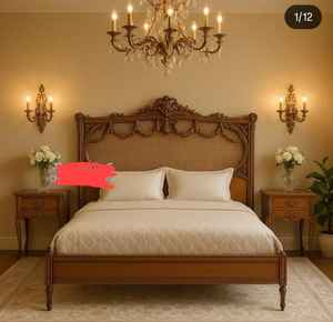 Cama con Cabecera, Estructura de Cama King Size de Madera Maciza de Lujo, Hecha a Mano, Tallada a Mano, Muebles de Dormitorio de Primera Calidad - Product Image 6