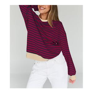 Wholesale <b>Women's</b> Knitted 100% Cotton Sweatshirt Long Sleeves Neck New Design Luxury Yarn Dyed Quick-Drying Breathable - Product Image 3