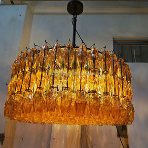 Suspension moderne en verre ambré rose <span class=keywords><strong>3</strong></span> couches goutte de pluie lampe de lustre éclairage de plafond affleurant grand lustre rond - Product Image 3