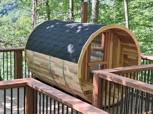Sauna familiar grande de madera de cedro/cicuta de Canadá, sauna de barril al aire libre para 6 personas - Product Image 2