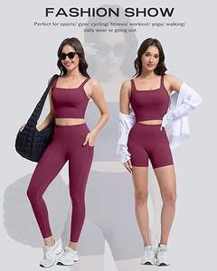 Ensemble d'entraînement 3 pièces pour femmes Vêtements de sport sans couture côtelés Ensemble de yoga et de gymnastique Ensemble de yoga personnalisé pour femmes Ensemble de vêtements de sport extensibles - Product Image 5