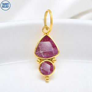 New Arrival Sterling Silver Ruby Trillion Gemstone Jewelry Gold Plated <b>Charm</b> Limited Offer Bulk Wholesale Pendants - Product Image 1