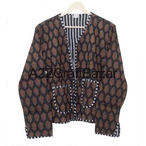 Chaqueta de Mujer Hecha a Mano, 100% Algodón Orgánico, Ecológica, Reversible, de Secado Rápido, Acolchada, Transpirable, de Alta Calidad, con Cuello en V - Product Image 6