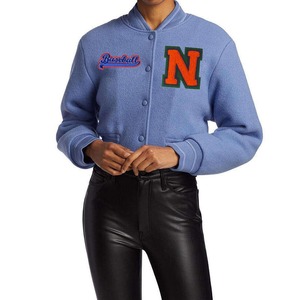 Wholesale Hot Selling Custom Crop Varsity Chenille Patch Embroidered Varsity <b>Jacket</b> Women's <b>genuine</b> <b>leather</b> <b>jacket</b> - Product Image 4