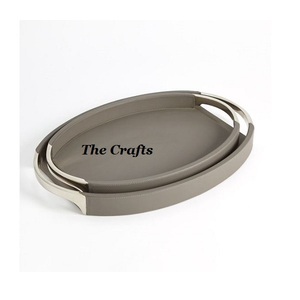 Bulk Wooden <b>Tea</b> And Coffee Serving <b>Tray</b> With Stainless Steel Handles Set Of Two Oval Shape Kitchenware Dessert <b>Tray</b> - Product Image 1