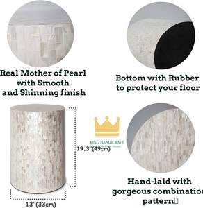 Mesa auxiliar de madera con incrustaciones de madreperla, mesa de acento de mosaico de concha hecha a mano para decoración para sala de estar - Product Image 3