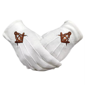 Vente en gros de gants maçonniques Ragelia en coton blanc brodés et personnalisés pour hommes, gants à main de haute qualité pour femmes - Product Image 2