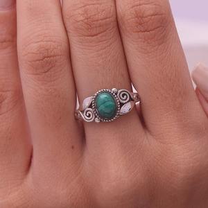 Joyería para mujer, anillo de estilo bohemio de plata, joyería de plata de ley 925, piedra preciosa de malaquita, anillo hecho a mano de tendencia, regalo para el amor - Product Image 5