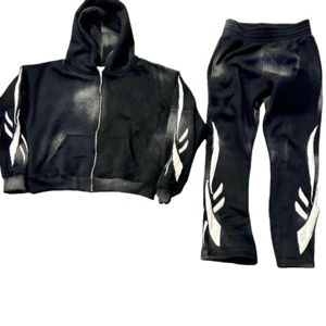 Ensemble Sweat à capuche et pantalon de survêtement évasé avec logo personnalisé et design élégant Survêtement 100% coton 2 pièces Boxy fit Zipper Tracksuits - Product Image 5