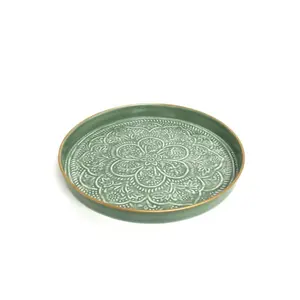 Decorative <b>Enameled</b> Metal Serving <b>Tray</b> Powder Coating Finishing Emboss Design Round Shape Genuine Quality Wholesale Price - Product Image 4