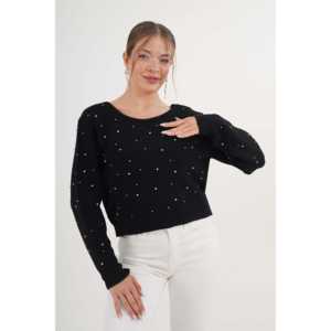 Pull noir brodé rose pour femme avec design dos nu, vente en gros - Product Image 4