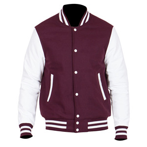 Wholesale 2025 <b>White</b> and Marron Varsity Men's <b>Jackets</b> Embroidered Regular <b>Jacket</b> for Man Custom Made Design Men Varsity <b>Jacket</b> - Product Image 1