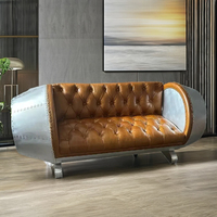 Canapé en cuir de luxe rétro industriel, style loft, fauteuil de salon, design moteur d'avion, pour chambre, salle à manger, hôtel