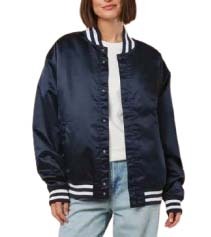 แจ็กเก็ตผ้าซาตินสำหรับผู้หญิงเสื้อแจ็กเก็ตเบสบอลปักลายตัวอักษรโรงเรียนมัธยมขายส่ง - Product Image 4