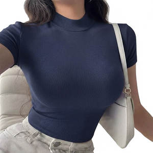 Camiseta de manga corta de algodón acanalado para mujer, diseño de tanque Formal, ropa suave y transpirable - Product Image 6