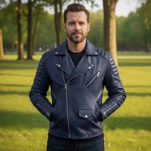 Blouson de moto en cuir pour homme, respirant, à capuche, motif à carreaux, style décontracté pour garçons - Product Image 5