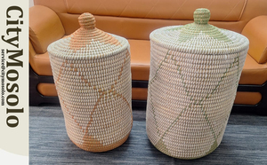 Grand panier de rangement décoratif en jonc de mer fait à la main avec des poignées en anneau, organisateur tissé pour le rangement des enfants - Product Image 3