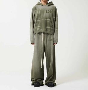 Ensemble survêtement homme color block, coupe ample, streetwear, molleton épais, style baggy évasé - Product Image 1