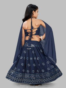 Ensemble Lehenga Choli pour enfants Shoryam Fashion Rama, style ethnique, travail de miroir, longueur au sol, avec dupatta, tenue de soirée de créateur pour filles - Product Image 2