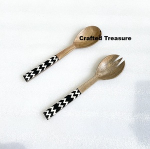 Utensilios de cocina esmalte Mango madera ensalada servidor Conjunto elegante hogar restaurante vajilla decoración cubiertos para bodas utensilios de cocina - Product Image 2