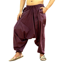 Pantalon Harem Noir pour Homme Coupe Ample Taille à Cordon en Coton Décontracté d'Été avec Poches
