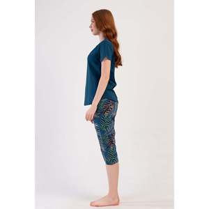 Conjunto de pantalón capri y top de cuello redondo KADIN P.SUPREM O YAKA KISA KOL ETEGI OVAL - PETROL - PETROL - Product Image 2