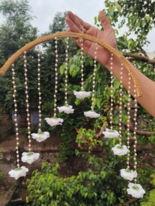 Colorful Half Moon Floral Hanging Decor with Pearl Strings Wedding Haldi Mehndi Stage Backdrop & Ceiling Chandelier Decoration - Product Image 4