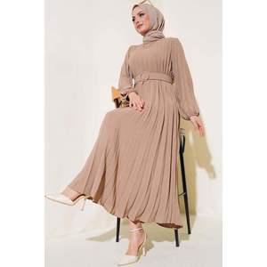 褶裥束带Ayrobin连衣裙貂皮 - Product Image 1