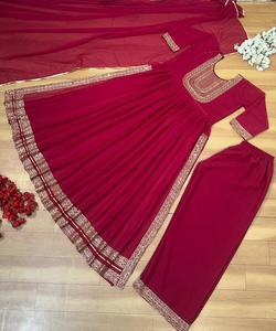 Ropa de fiesta asequible: Vestido Georgette de seda con bordado de Chinon y trabajo de secuencia para mujer - Product Image 1